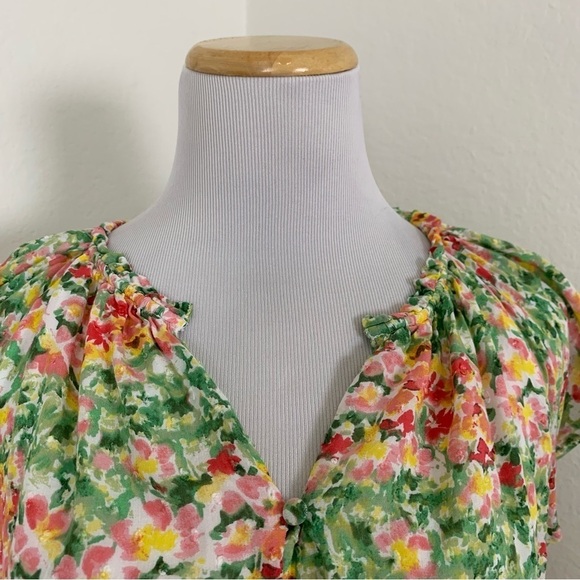 Loft Floral Tiered Peasant Swiss Dot Dress Women’s M Modal Sundress Watercolor - Picture 14 of 17